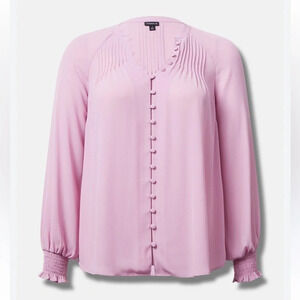 TORRID NWT Georgette smocked blouson sleeve blouse in mauve mist 23” p2p sz 12
